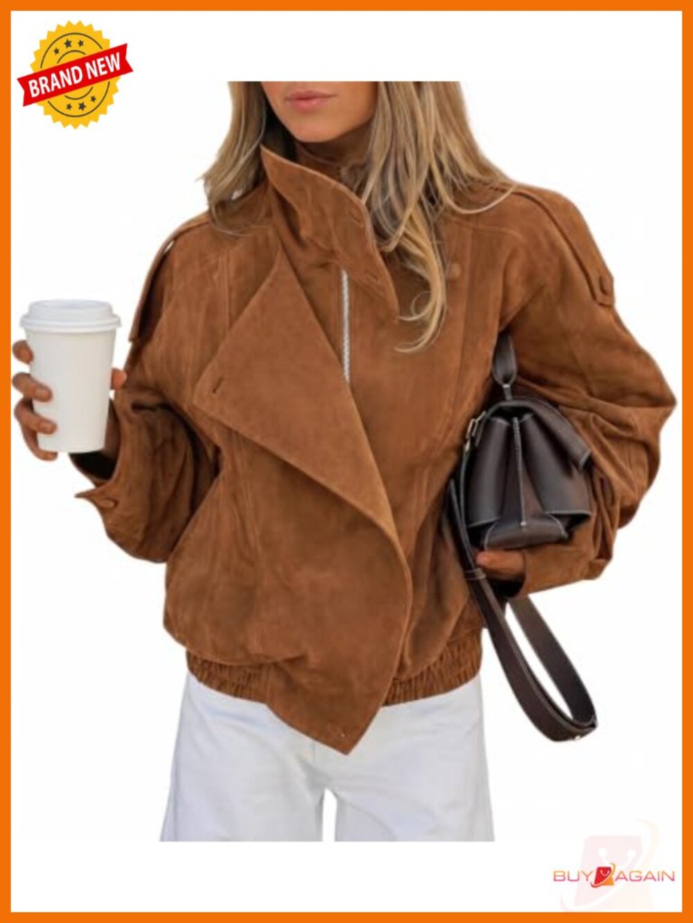 Faux Suede Oversized Zip Moto Jacket Stand Collar Fall Coat